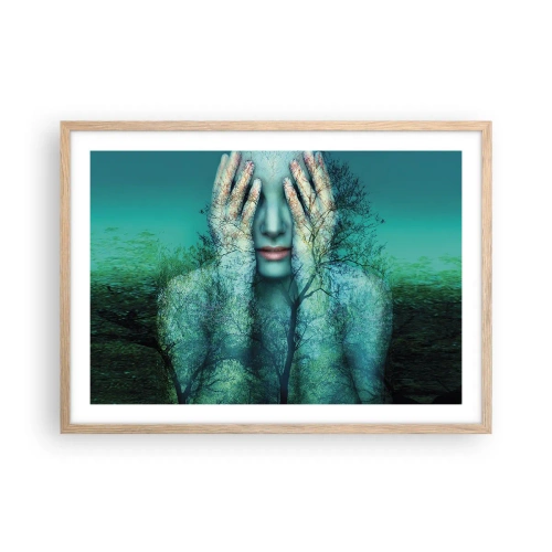 Een poster in een licht eiken lijst - Ondergedompeld in blauw - 70x50 cm