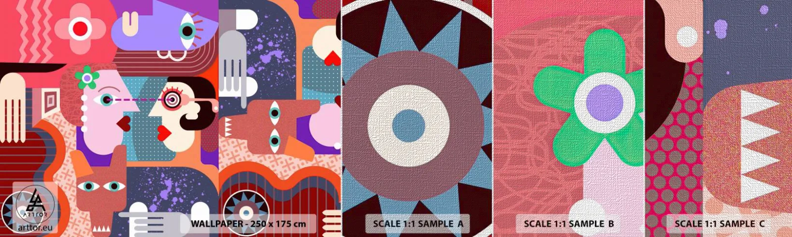 Fotobehang Monster Premium Canvas - Oog in oog - Abstractie, Deel, Gezichten - 100x30 cm