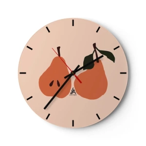 Wandklok - Klok - Twee peren in warme kleuren op een beige achtergrond - 30x30cm - Zoetheid zelf - Moderne wanddecoratie voor woonkamer, keuken en slaapkamer ARTTOR