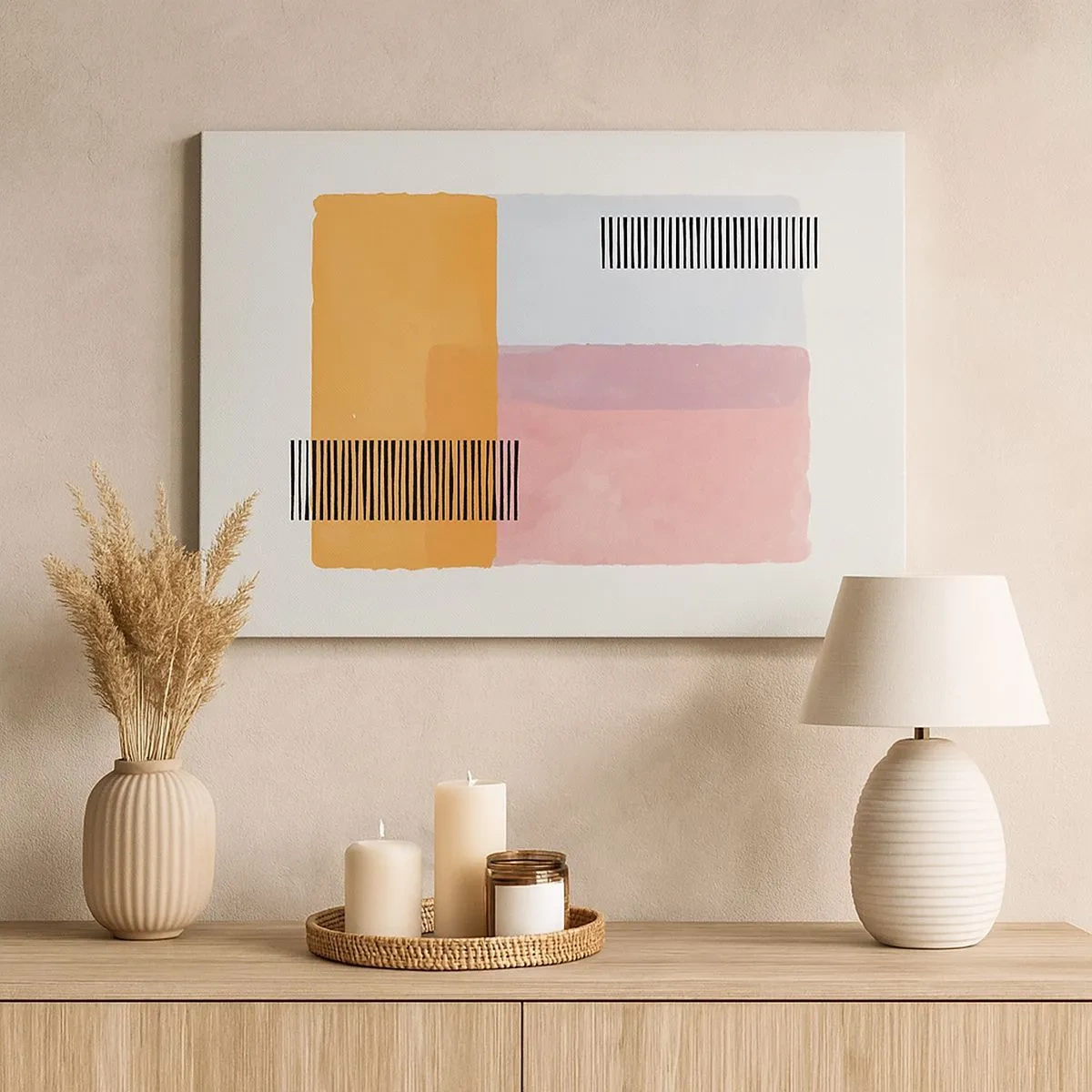 Schilderen op canvas - Geometrie in pastelkleuren met lijnen op een lichte achtergrond - 70x50cm - Van hoek tot hoek - Moderne wanddecoratie voor woonkamer en slaapkamer ARTTOR