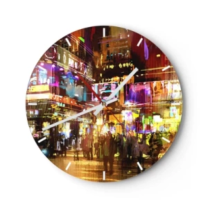 Wandklok - Klok - Nachtelijk stadslandschap vol neonlichten - 30x30cm - In een zee van licht - Moderne wanddecoratie voor woonkamer, keuken en slaapkamer ARTTOR