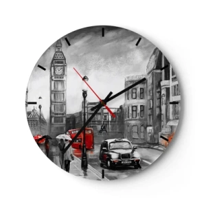 Wandklok - Klok - Big Ben en een Londense straat met een rode bus en taxi - 30x30cm - Helemaal geen grijze stad - Moderne wanddecoratie voor woonkamer, keuken en slaapkamer ARTTOR