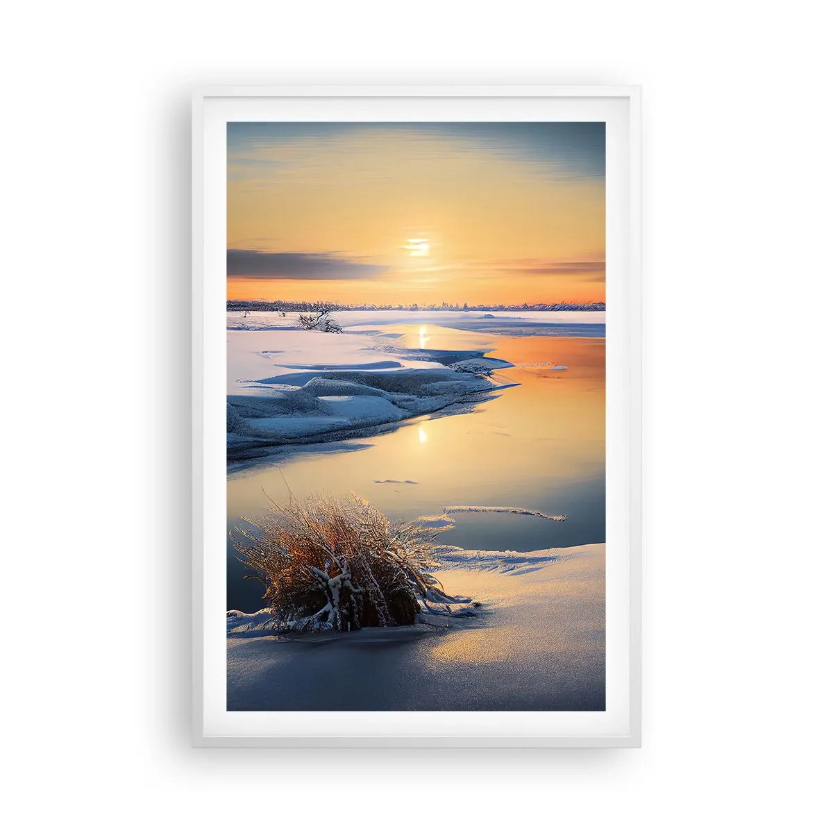 Poster in een witte lijst - Winterse zonsondergang - 61x91 cm