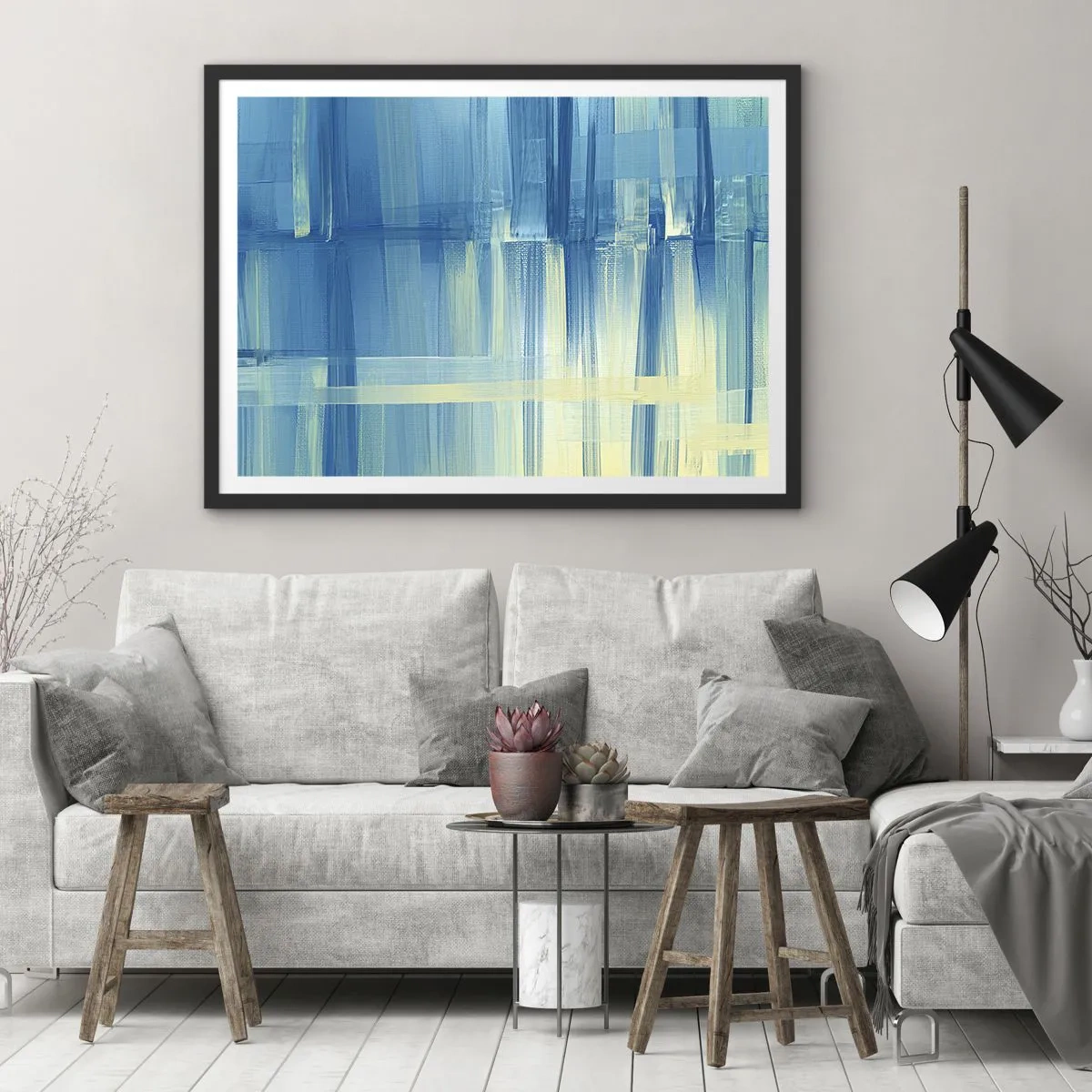 Poster in een zwarte lijst - Compositie in turkoois - 40x30 cm