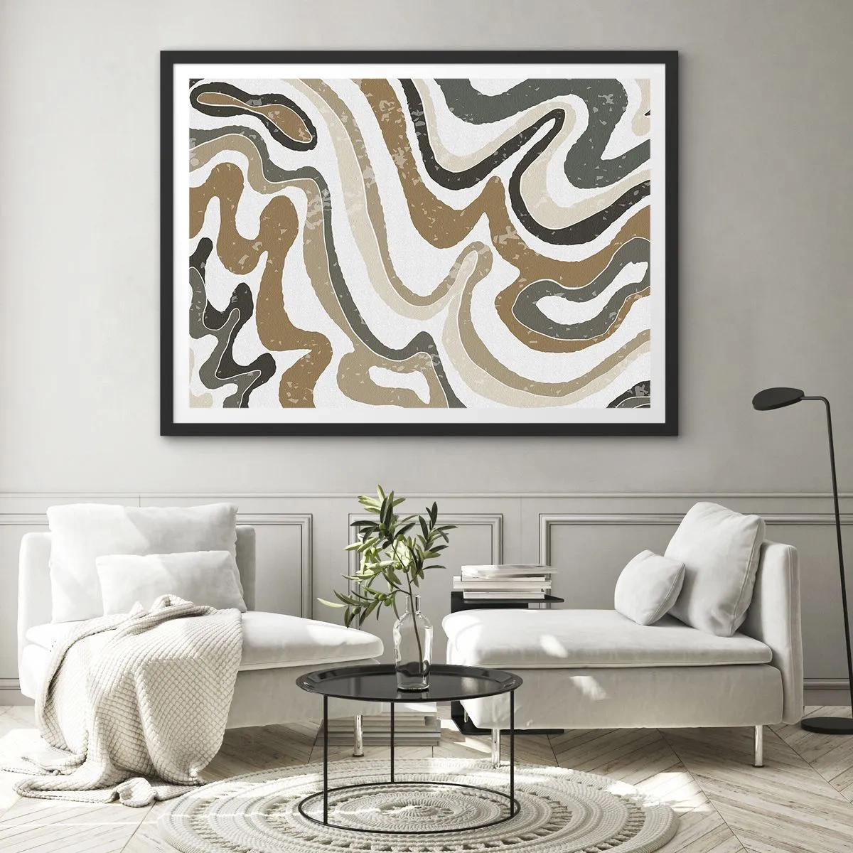 Poster in een zwarte lijst - Meanders van aardekleuren - 70x50 cm