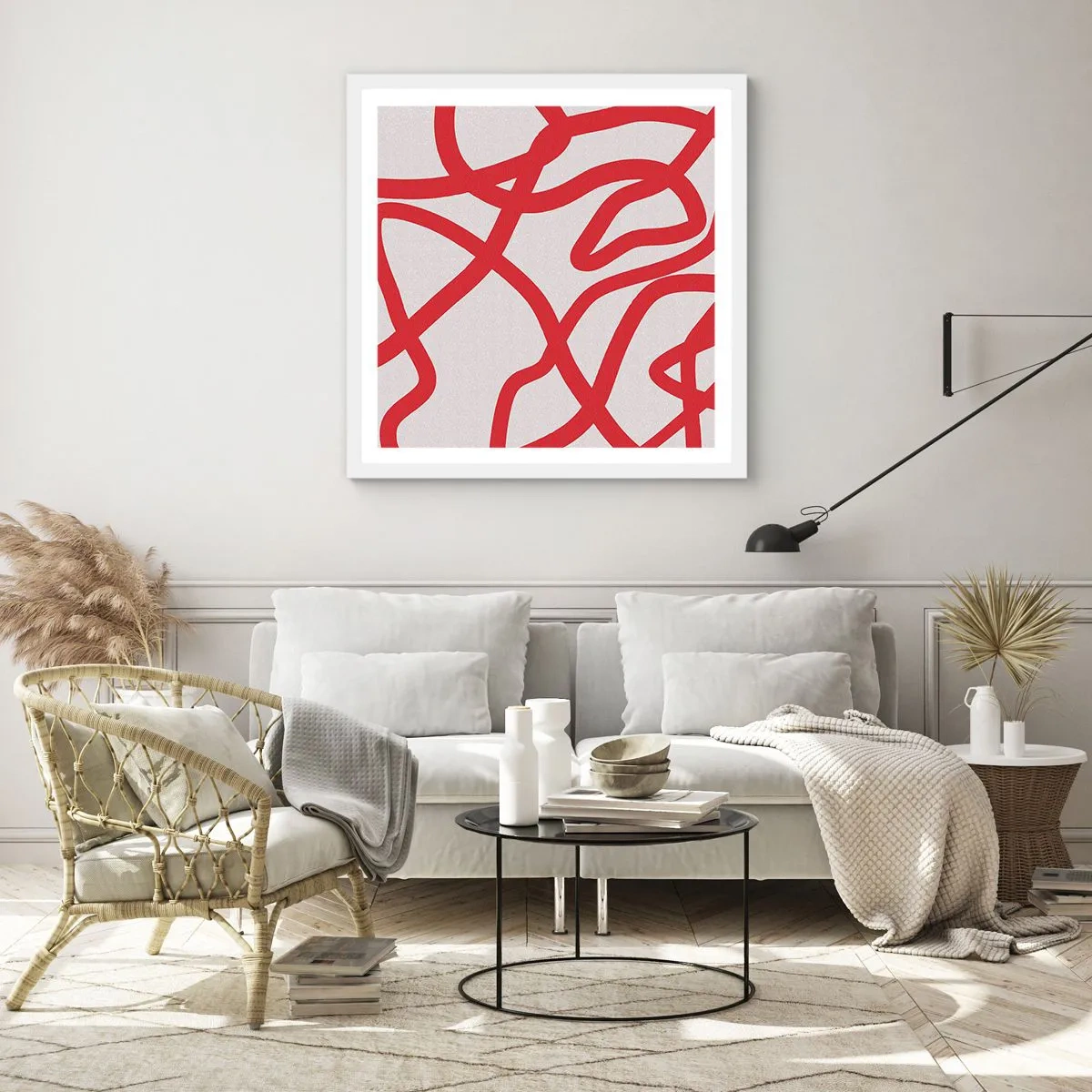 Poster in een witte lijst - Rood op wit - 40x40 cm