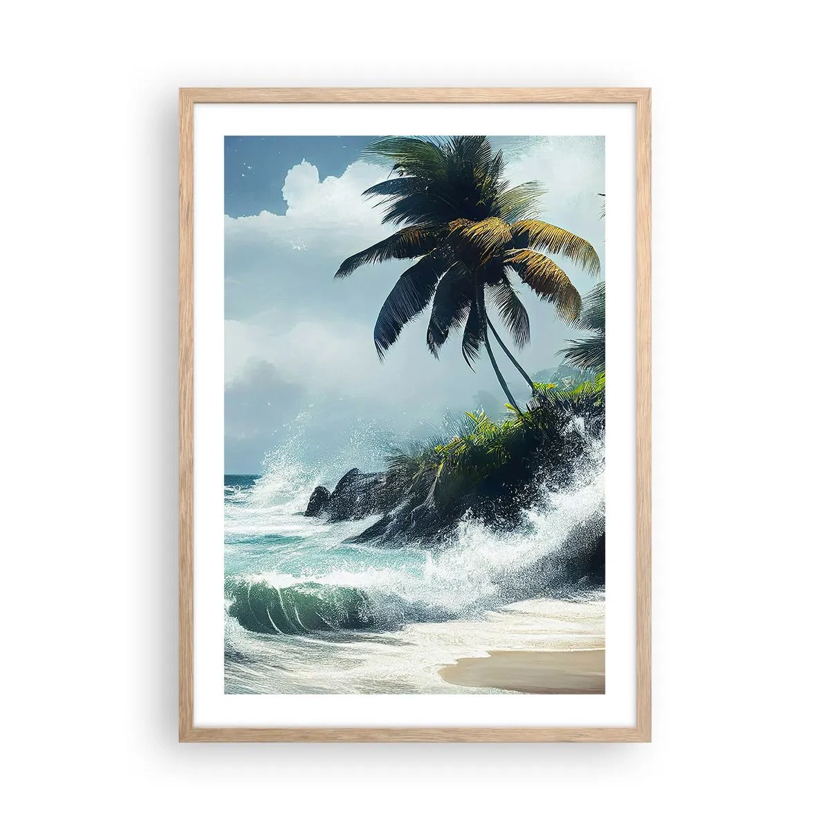 Een poster in een licht eiken lijst - Op een tropische kust - 50x70 cm