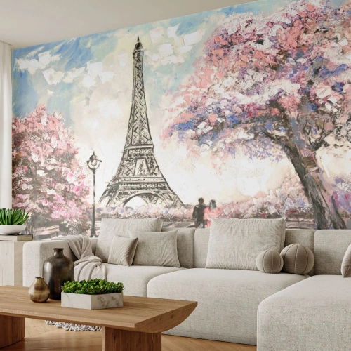 Fotobehang Premium Sand - Aprilwandeling door Parijs - Stad, Eiffeltoren, Parksteeg - 250x175 cm