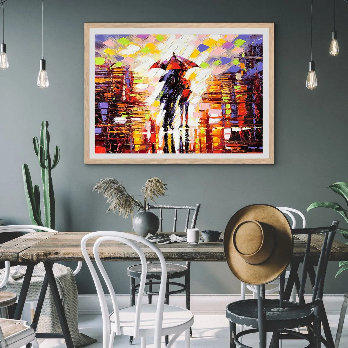 Een poster in een licht eiken lijst - Samen door de nacht en regen - 50x40 cm