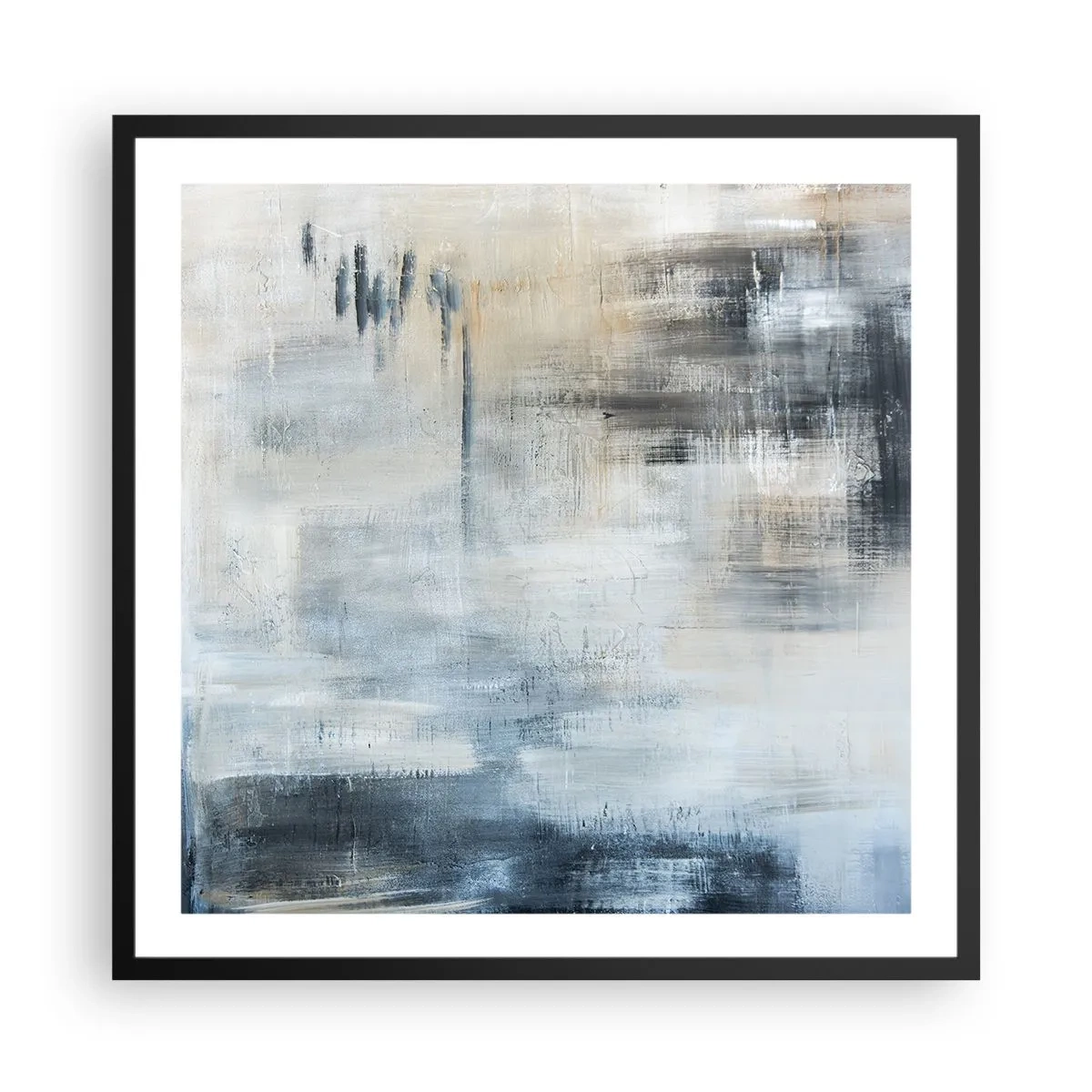 Poster in een zwarte lijst - Achter het blauwe gordijn - 60x60 cm