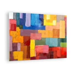 Schilderen op glas - Abstracte compositie van gekleurde rechthoeken - 70x50cm - Elk is anders, allemaal kleurrijk - Moderne wanddecoratie voor woonkamer en slaapkamer ARTTOR