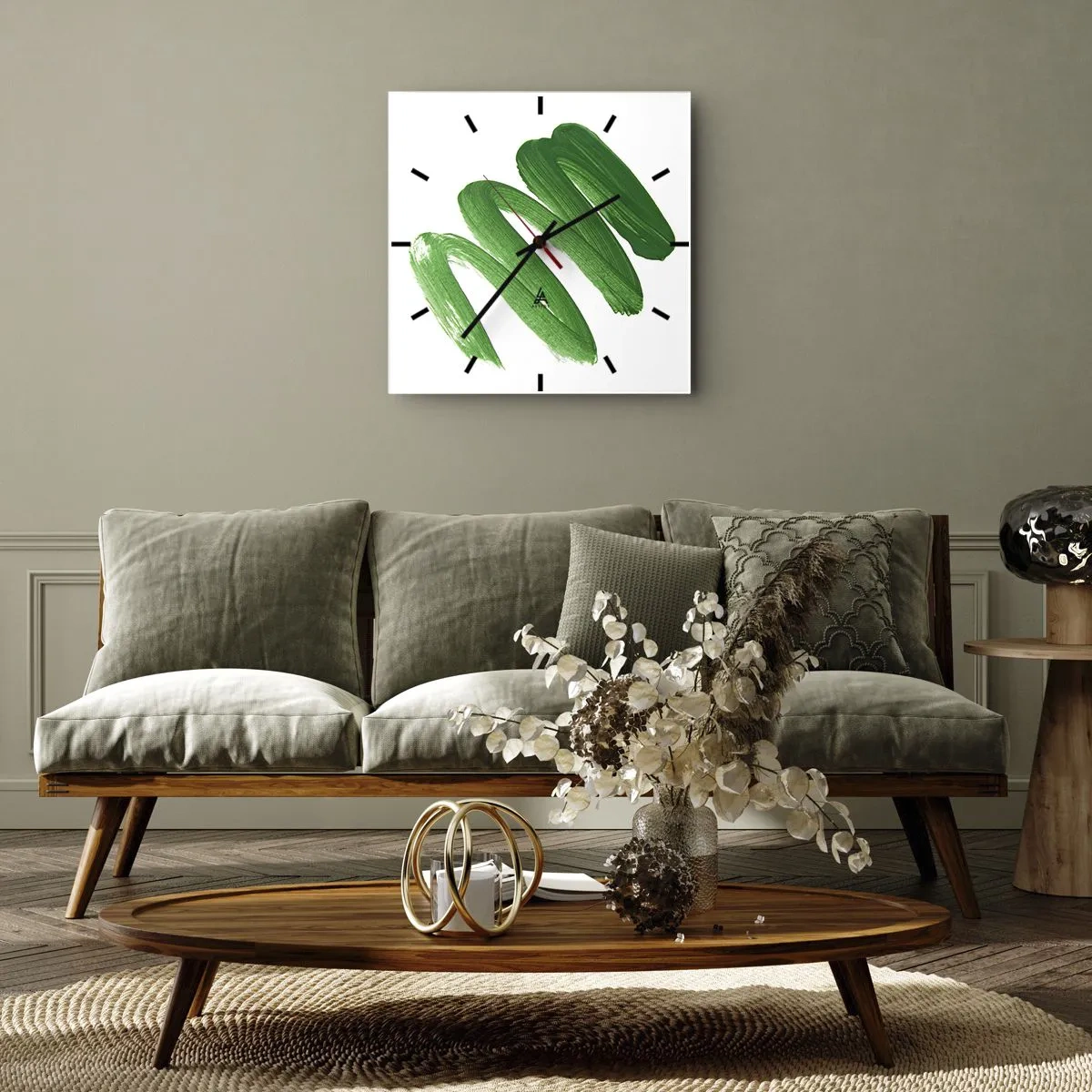 Wandklok - Klok - Groene grap - 40x40 cm