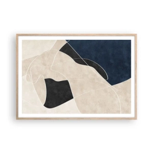 Een poster in een licht eiken lijst - Abstracte compositie – kleurcontrast - 100x70 cm