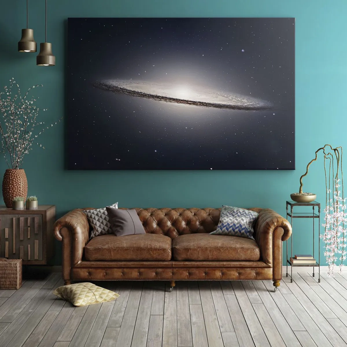 Schilderen op canvas - Een spiraalvormig sterrenstelsel tegen de achtergrond van de sterrenruimte - 70x50cm - Lang geleden, in een sterrenstelsel ver, ver weg... - Moderne wanddecoratie voor woonkamer en slaapkamer ARTTOR