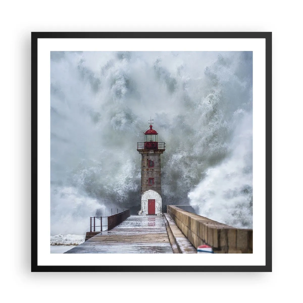 Poster in een zwarte lijst - Het gebrul van het water, het geluid zal blazen - 60x60 cm