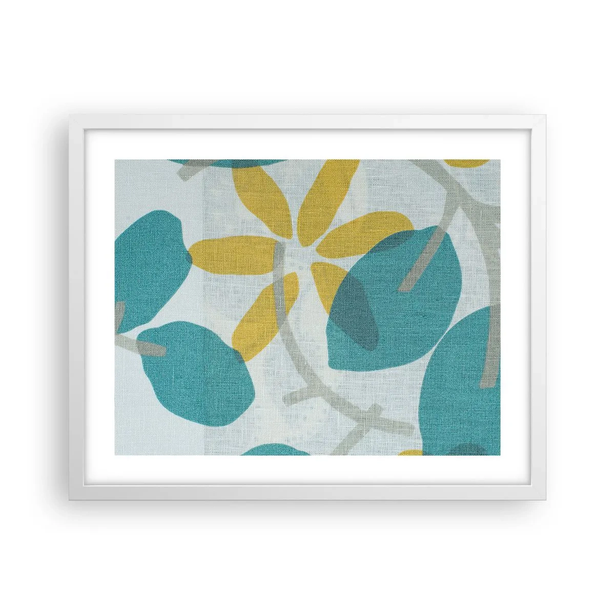 Poster in een witte lijst - Tussen de azuurblauwe bladeren - 50x40 cm