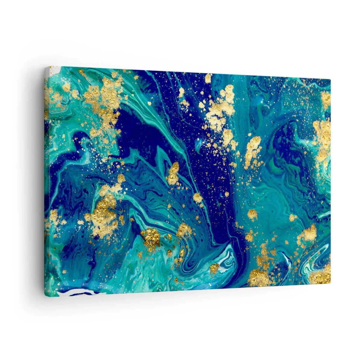 Schilderen op canvas - Een abstracte compositie met blauwe, groene en gouden accenten. - 70x50cm - De bloemblaadjes van de zon - Moderne wanddecoratie voor woonkamer en slaapkamer ARTTOR