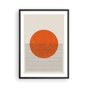 Poster in een zwarte lijst - Een minimalistische zonsondergang in geometrische vorm - 50x70cm - Altijd de zon - Moderne wanddecoratie voor woonkamer en slaapkamer ARTTOR