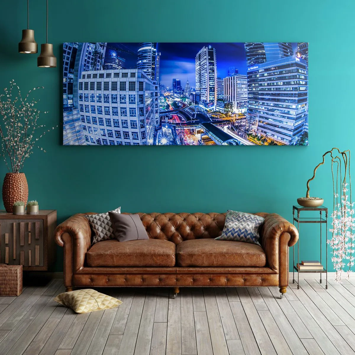 Schilderen op canvas - Ritmes van de nachtstad - 140x50 cm
