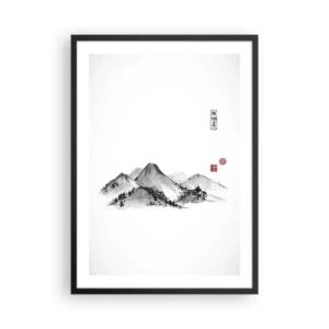 Poster in een zwarte lijst - Een minimalistisch Japans berglandschap - 50x70cm - Oneindige verte - Moderne wanddecoratie voor woonkamer en slaapkamer ARTTOR