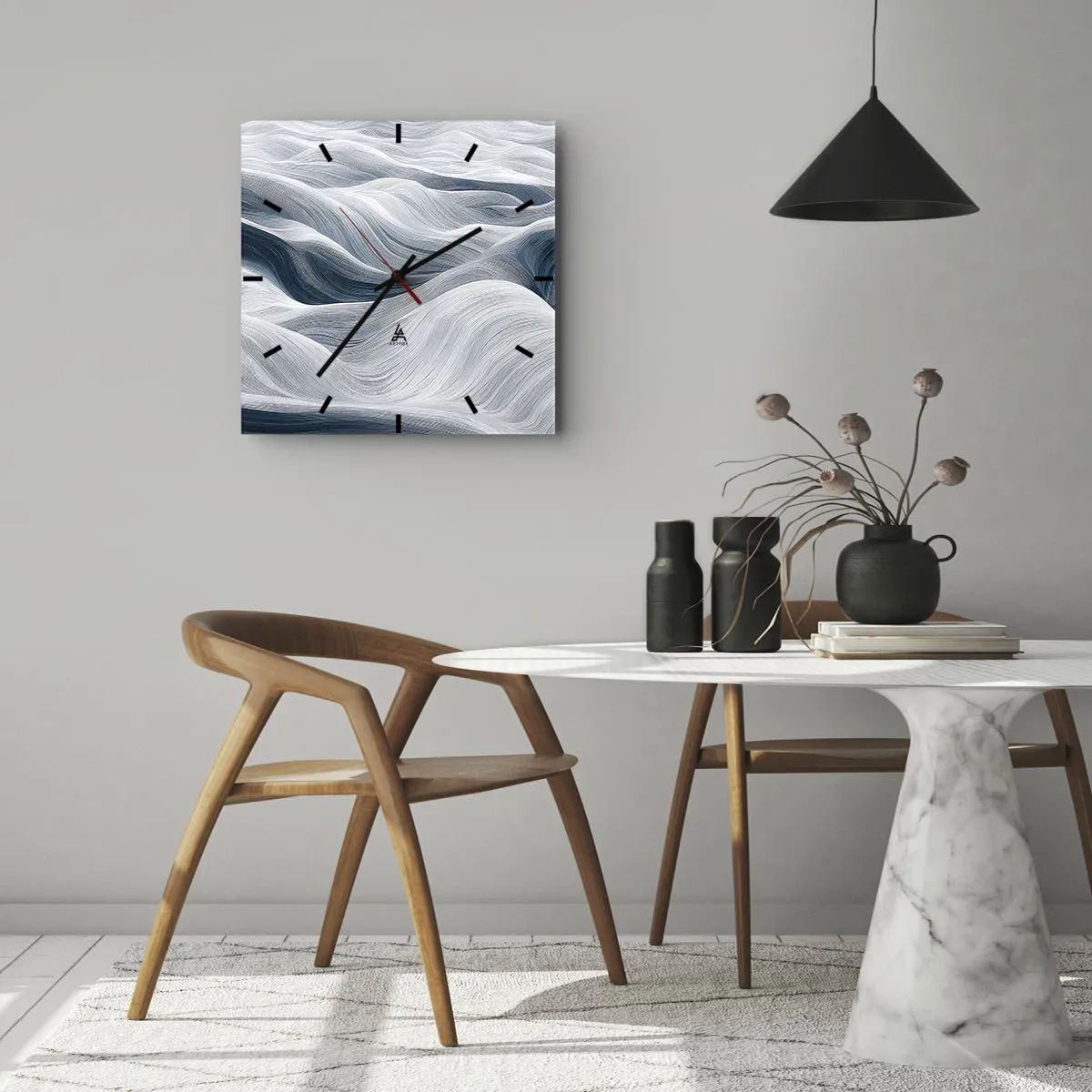 Wandklok - Klok - Witte en blauwe golven - 40x40 cm