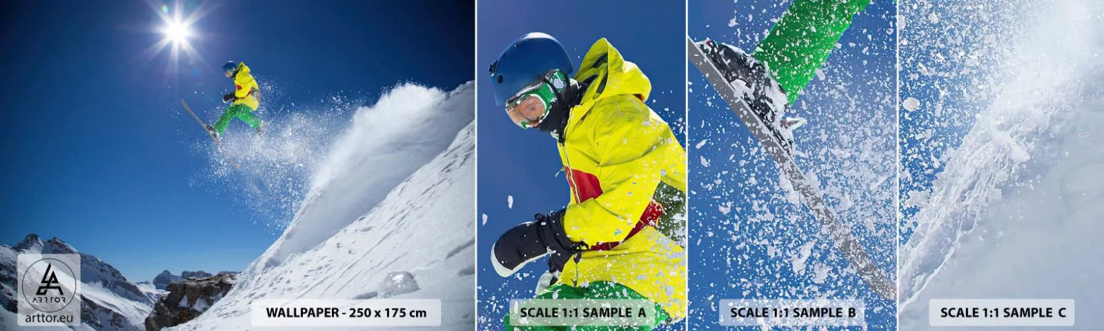 Fotobehang Staaltje Standard Eco - Dansend met de bergen - Sport, Skiën, Winter - 100x30 cm