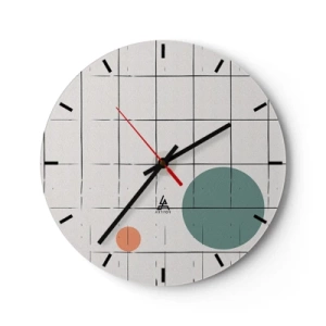 Wandklok - Klok - Een raster van verticalen en horizontalen met gekleurde cirkels op de achtergrond - 30x30cm - Gevangen. Wij of zij? - Moderne wanddecoratie voor woonkamer, keuken en slaapkamer ARTTOR