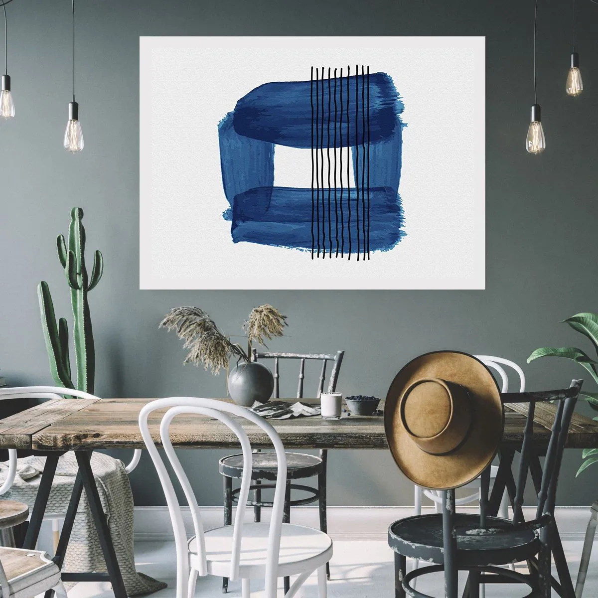 Poster - Blauwe en zwarte compositie - 40x30 cm