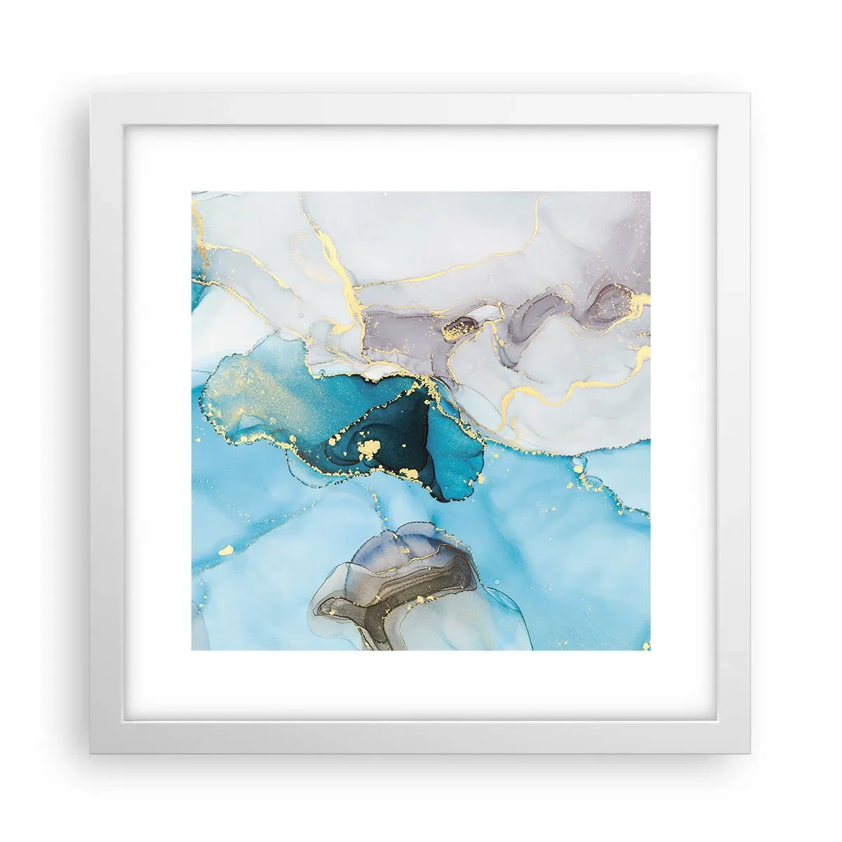 Poster in een witte lijst - Een studie van de ontmoeting van grijs en turkoois - 30x30 cm