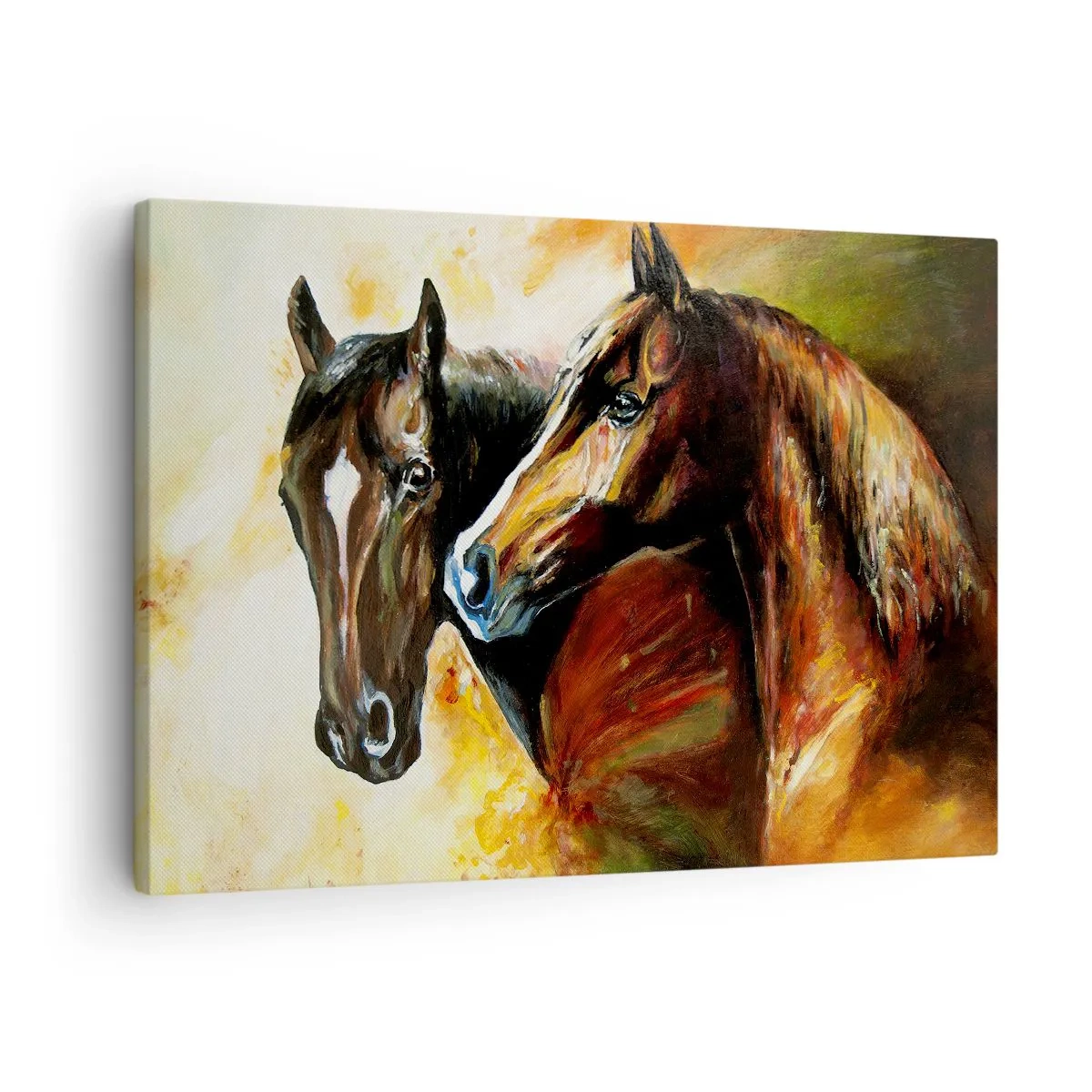 Schilderen op canvas - Een paar paarden in een picturale compositie - 70x50cm - Twee keer zo sierlijk - Moderne wanddecoratie voor woonkamer en slaapkamer ARTTOR