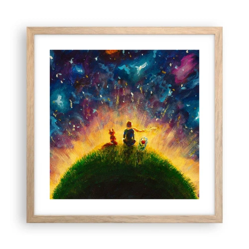 Een poster in een licht eiken lijst - Liefde en vriendschap - de hele wereld - 40x40 cm