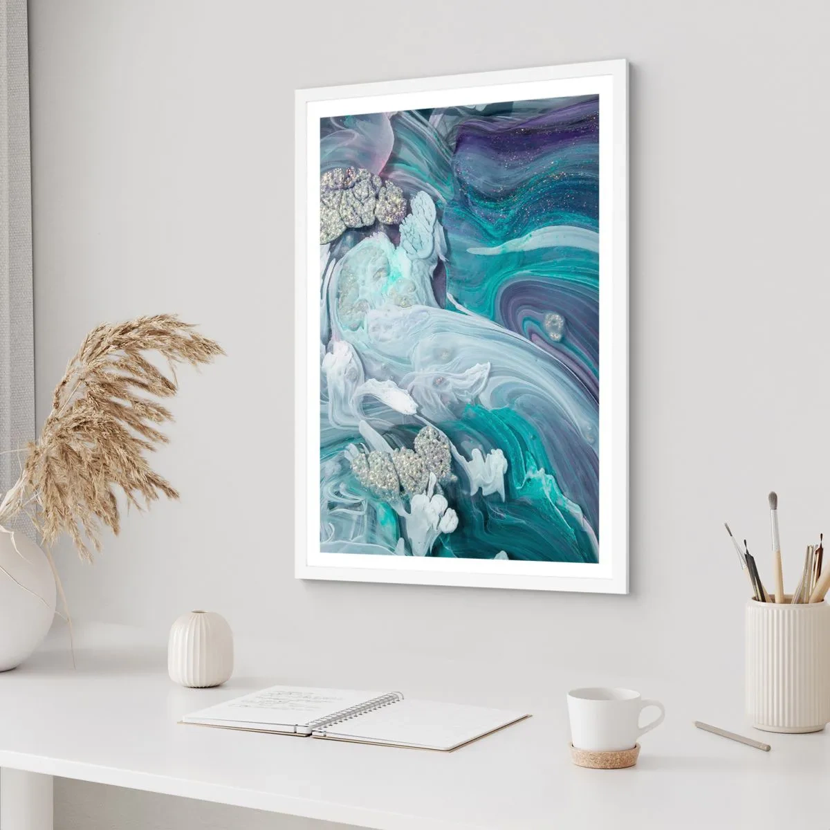 Poster in een witte lijst - Stromingen van hemelsblauw - 40x50 cm