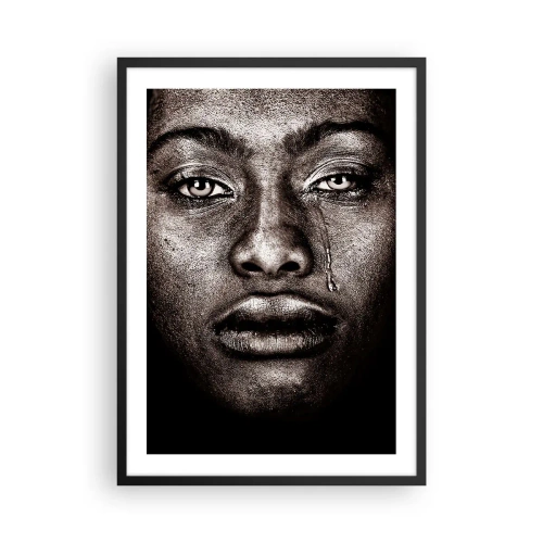Poster in een zwarte lijst - Portret van een gezicht met een expressieve traan in monochrome stijl - 50x70cm - een traan - Moderne wanddecoratie voor woonkamer en slaapkamer ARTTOR