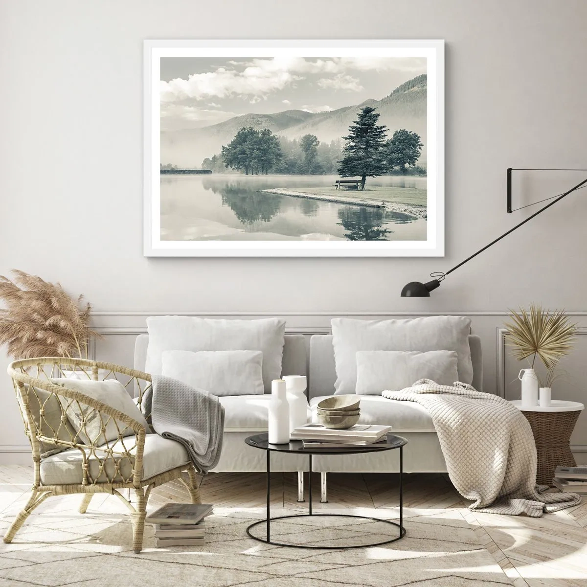 Poster in een witte lijst - Het meer slaapt nog - 100x70 cm