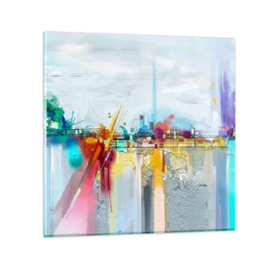 Schilderen op glas - Brug van vreugde bij de rivier van het leven - 70x70 cm