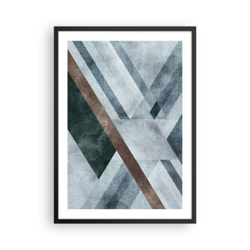 Poster in een zwarte lijst - Geometrische compositie in tinten blauw en bruin - 50x70cm - Verfijnde elegantie van geometrie - Moderne wanddecoratie voor woonkamer en slaapkamer ARTTOR