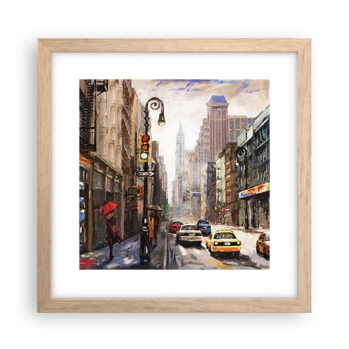 Een poster in een licht eiken lijst - New York - ook kleurrijk in de regen - 30x30 cm