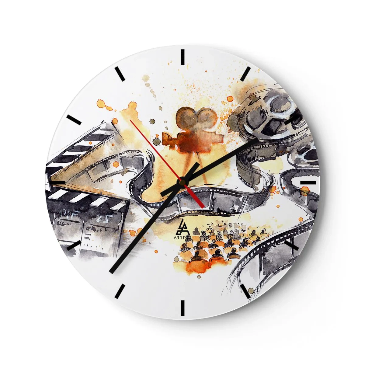 Wandklok - Klok - Filmstrook en camera tegen een achtergrond van artistieke details in warme kleuren - 30x30cm - In het land van dromen - Moderne wanddecoratie voor woonkamer, keuken en slaapkamer ARTTOR