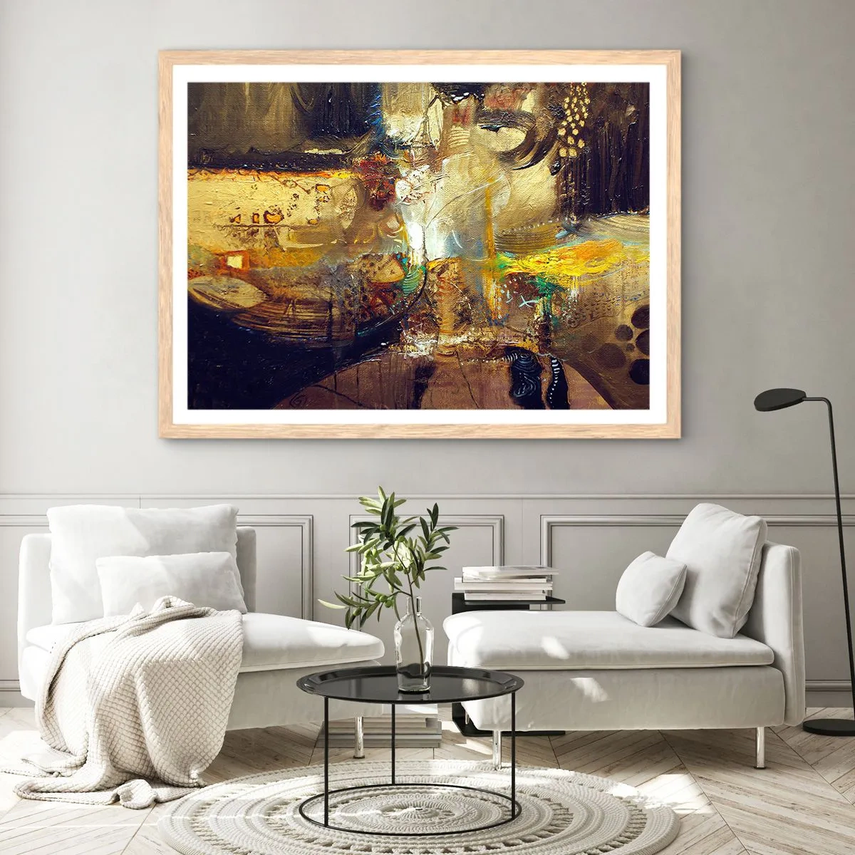 Een poster in een licht eiken lijst - Koud, warmer, heet - 100x70 cm