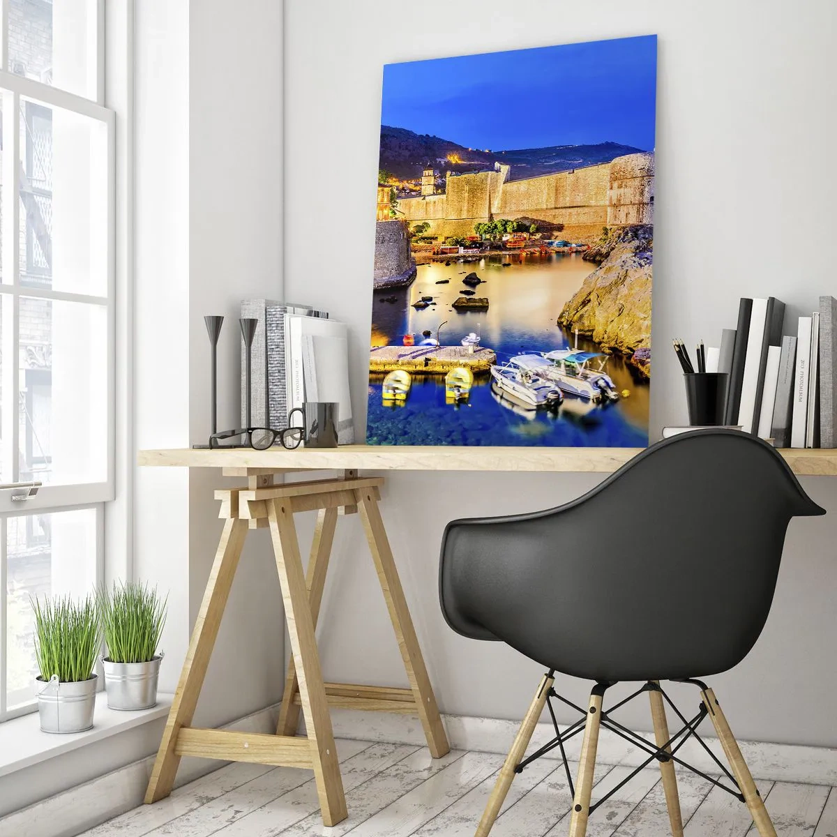 Schilderen op glas - Verlichte nacht aan de Adriatische Zee - 50x70 cm
