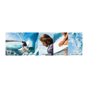 Fotobehang Monster Zelfklevend Deluxe Sticker - Dansend met de golven - Sport, Surfen, Surfplank - 100x30 cm
