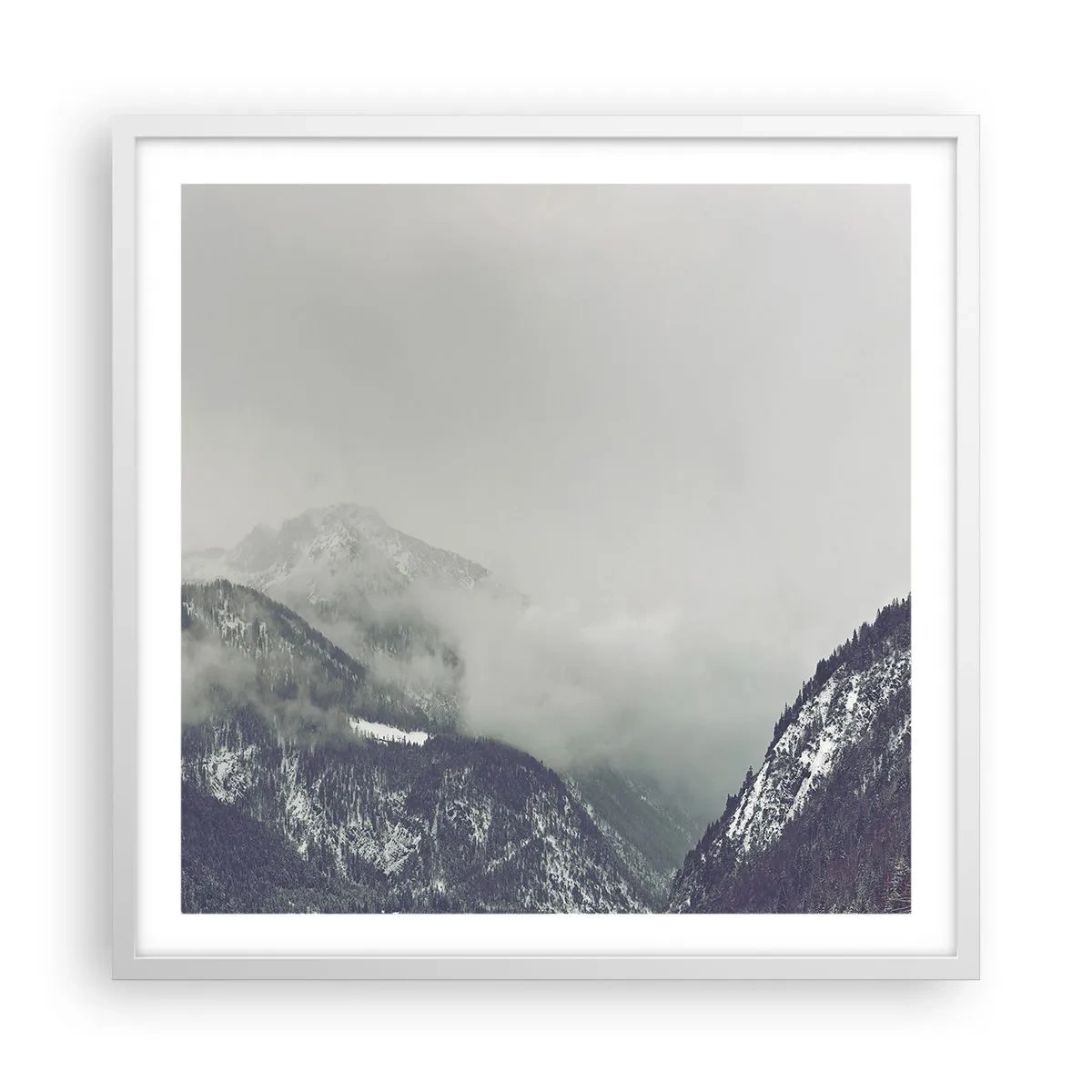 Poster in een witte lijst - Mistige vallei - 60x60 cm