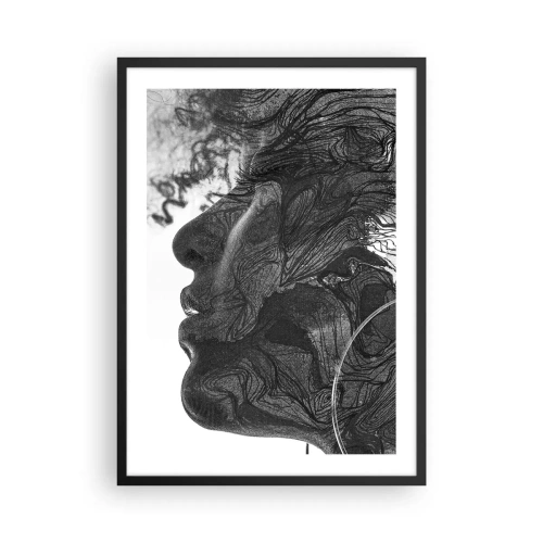 Poster in een zwarte lijst - Profiel van een vrouwengezicht met abstracte patronen en details - 50x70cm - Verstrikt in dromen - Moderne wanddecoratie voor woonkamer en slaapkamer ARTTOR