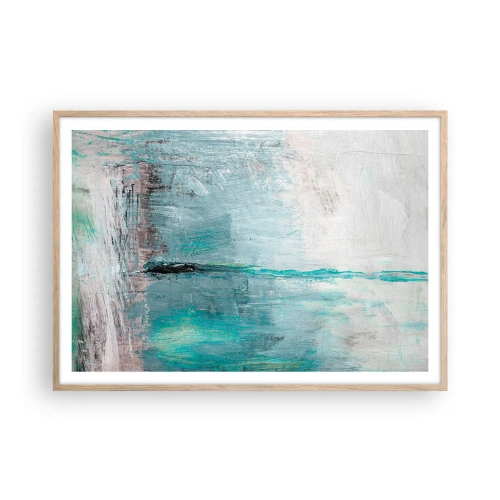 Een poster in een licht eiken lijst - Horizontaal in blauw - 100x70 cm