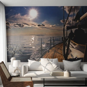 Fotobehang Premium Canvas - Zeilen naar de zon - Nautisch, Jacht, Zee - 400x280 cm