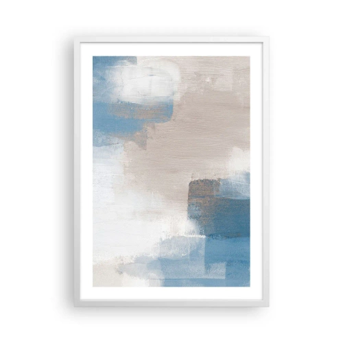 Poster in een witte lijst - Roze abstractie achter een blauw gordijn - 50x70 cm
