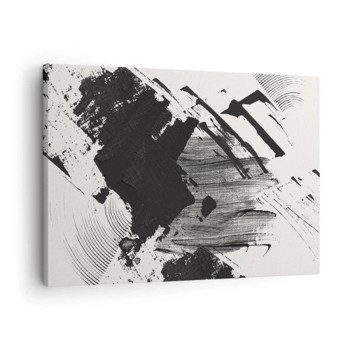 Schilderen op canvas - Abstracte zwarte strepen op een witte achtergrond - 70x50cm - Abstractie – expressie van zwart - Moderne wanddecoratie voor woonkamer en slaapkamer ARTTOR