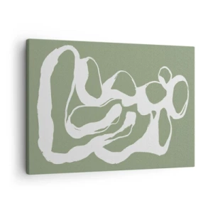 Schilderen op canvas - Organische vormen in het wit op een groene achtergrond - 70x50cm - De roep van de ruimte - Moderne wanddecoratie voor woonkamer en slaapkamer ARTTOR