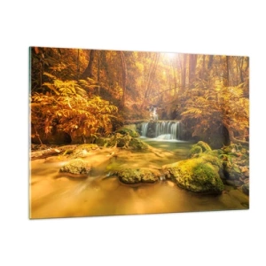 Schilderen op glas - Boscascade in goud - 120x80 cm