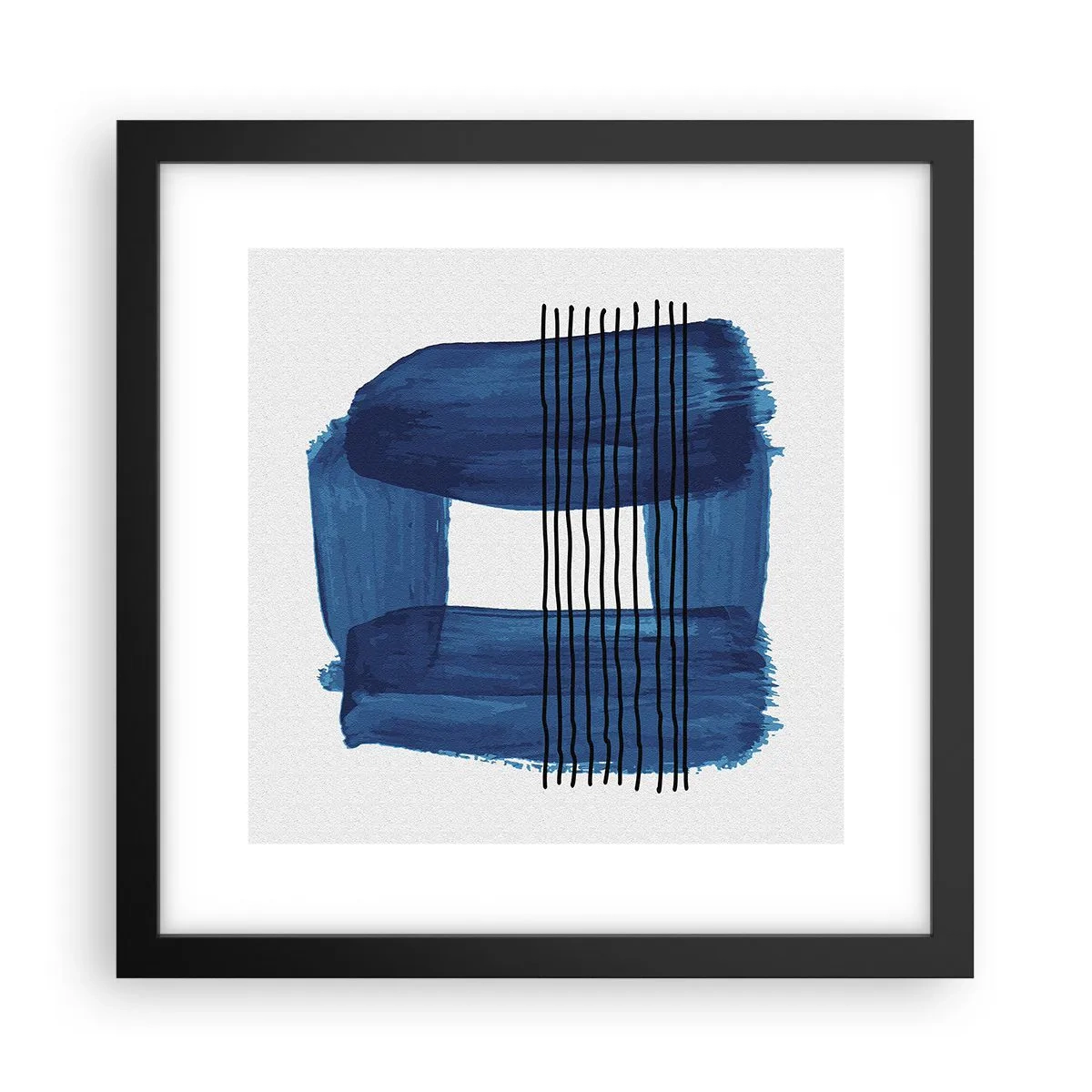 Poster in een zwarte lijst - Blauwe en zwarte compositie - 30x30 cm